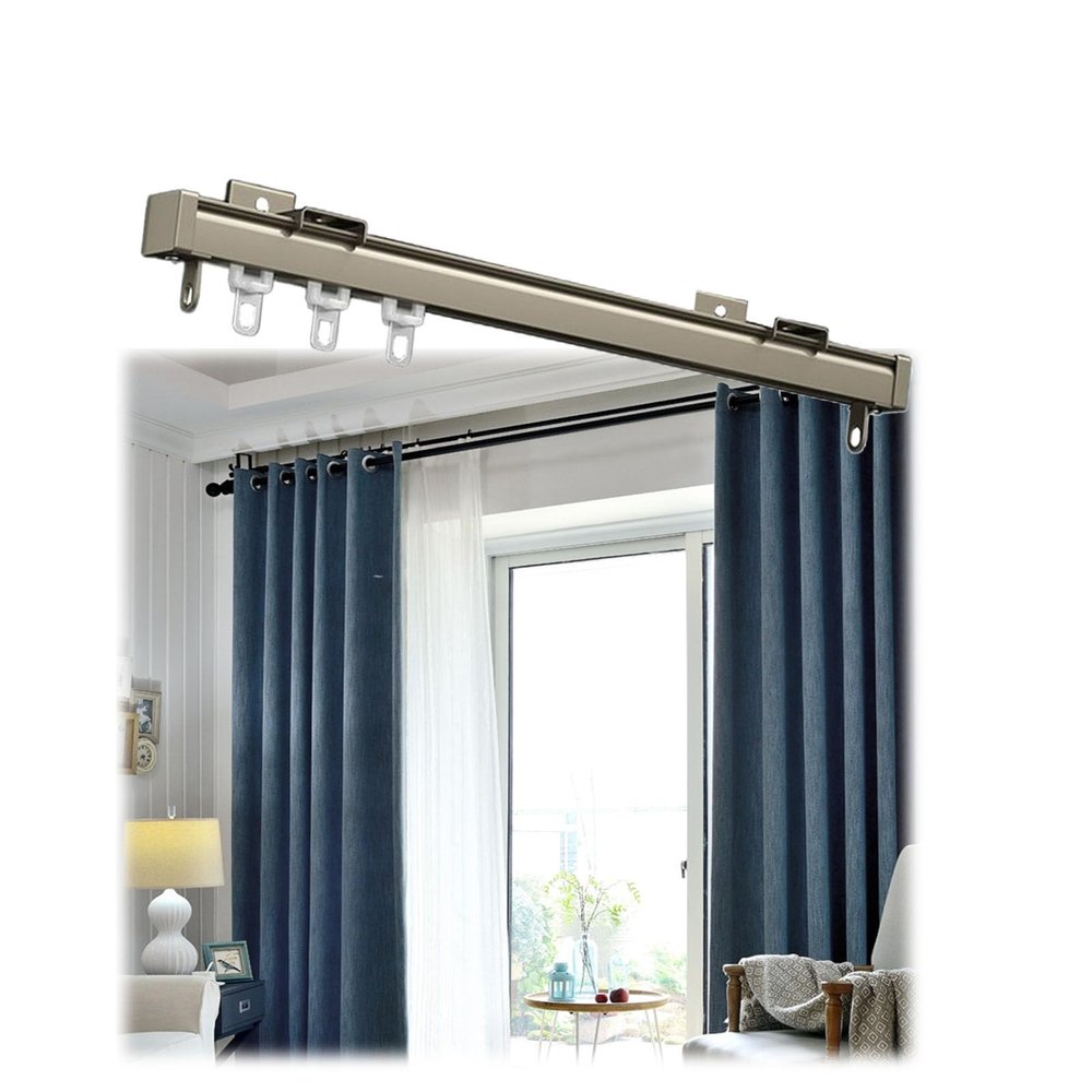 Heavy Duty Aluminium Curtain Track System, Ceiling Curtain Track, Curtain Rail With Mute Rollers, Perfect For Bay Windows, Caravan Curtains, Trailers, Room Dividers ( Color : Champagne , Size : 1.8m/6