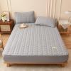 FCLDESHOP Soft Silky Bed Sheet,Solid Color Thickened Quilted Deep Pocket Fitted Sheet, Comfortable Non-Slip Mattress Protector,Grey,150 * 200cm+30cm (3pcs) view 1