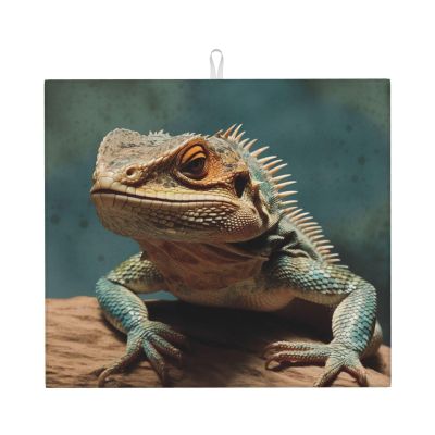 Dish Drying Mat for Kitchen Counter, Absorbent Microfiber Drainer Mats, Non-slip Kitchen Draining Mat for Coffee Machine Dish Rack Pad 18"x16" Lizards Dish Drainer Pad