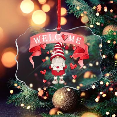 DOREENABE Valentine's Day Gnome Welcome Acrylic Christmas Ornaments Happy Valentine's Day Gnomes Clear Acrylic Discs with Hole Christmas Xmas Tree Ornament Decoration Hanging Pendant Decor