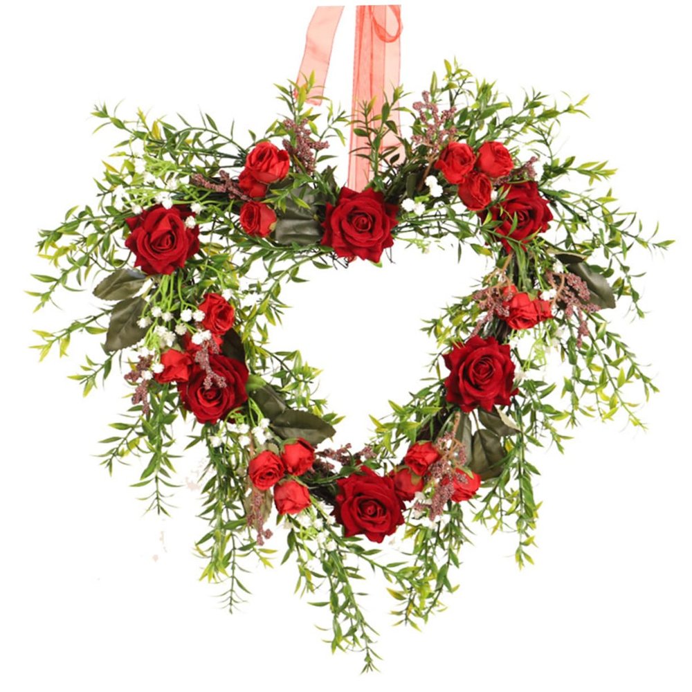 Didiseaon 1pc Heart-Shaped Glowing Wreath for Valentine's Day Home Decor Decorative Hanging Garland for Door Wall and Events Led Lighted Floral Pendant Decor