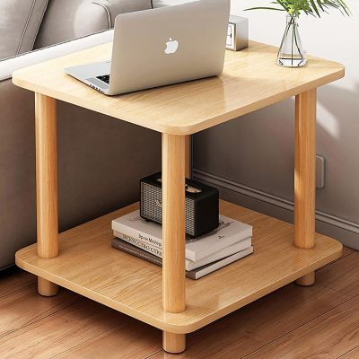 2-Tier Small Side Table with Storage, Wooden Nightstand, Modern End Tables for Bedroom, Living Room, Couch (Color : Wood Color, Size : 19.7 * 19.7 * 20.9in)