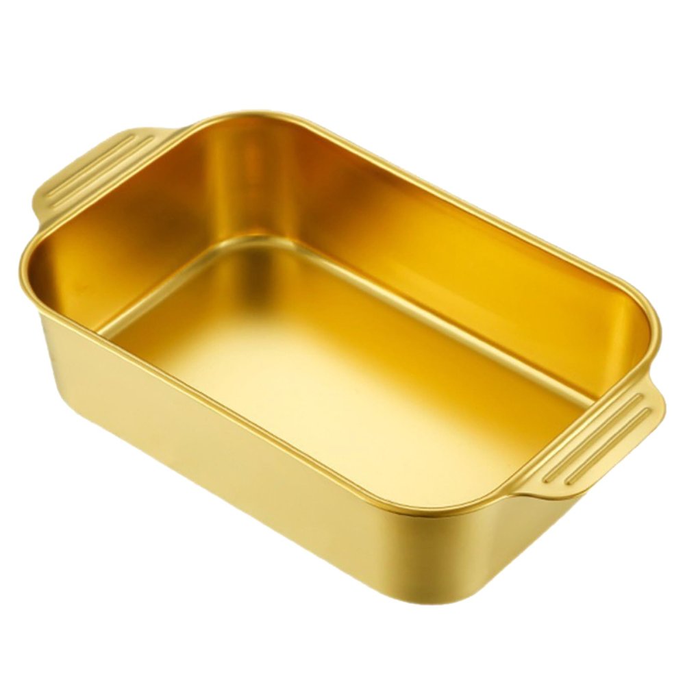 5Sizes Deep Rectangular Roasting Pan Baking Sheet Stainless Steel Lasagna Pan with Handles - Fish Roaster Plate Cake Cookie Tray Food Dish Dishwasher Safe for Cooking Beef Vegetable (37cm,Gold)