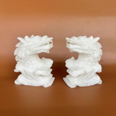 NATURAL MARBLE SHOP Feng Shui Fish Dragon Carp Figurine Statues Pair Wealth Lucky Figurine Home Decor (White Set)