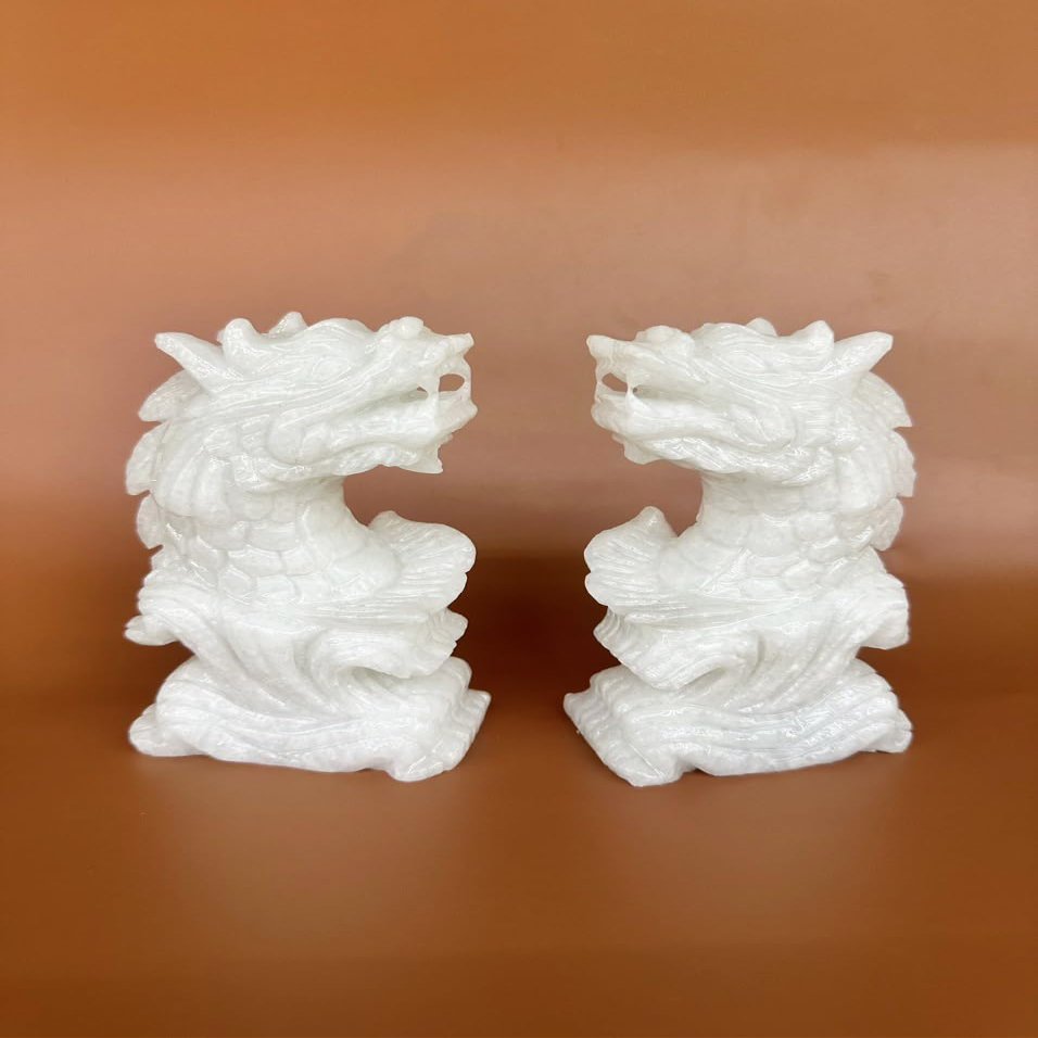 NATURAL MARBLE SHOP Feng Shui Fish Dragon Carp Figurine Statues Pair Wealth Lucky Figurine Home Decor (White Set)