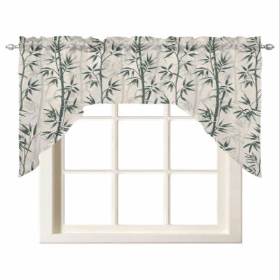 Asian Japanese Swag Valance Kitchen Curtains,Rod Pocket Valance Curtain Panels for Bedroom Bathroom Cafe Windows,Chinese Retro Bamboo Rustic Oriental Traditional Farmhouse Ink Painting 56''x36''