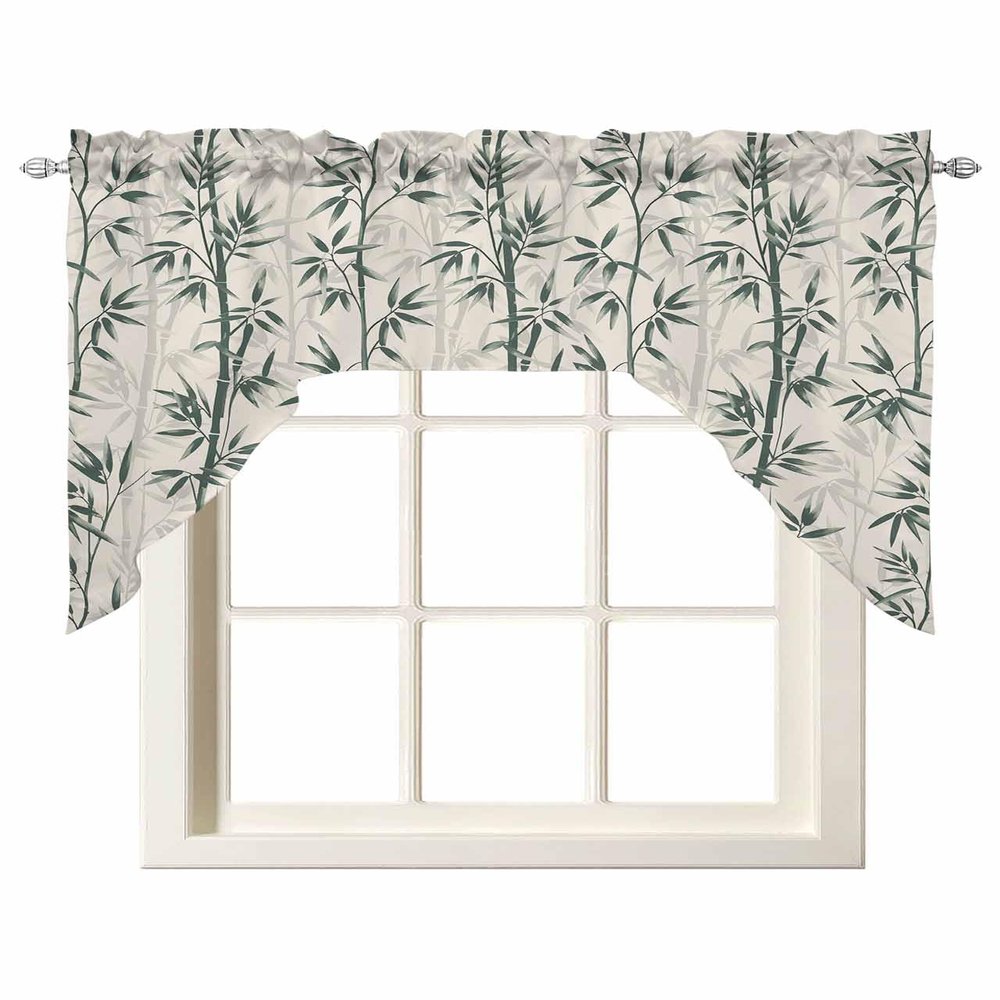 Asian Japanese Swag Valance Kitchen Curtains,Rod Pocket Valance Curtain Panels for Bedroom Bathroom Cafe Windows,Chinese Retro Bamboo Rustic Oriental Traditional Farmhouse Ink Painting 56''x36''