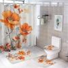 Dunmat 4 Pieces Abstract Flowers Shower Curtain Set Orange Nature Flower Bathroom Decor Sets with Rugs Bathroom Accessories Set Bathroom Curtain Shower Set with 12 Hooks view 1