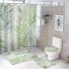 Modern Tropical Leaves Shower Curtain 4 Piece Sets with Non-Slip Rugs,Toilet Lid Cover and Bath Mat Abstract Botanical Minimalism Waterproof Shower Curtain with 12 Hooks Bathroom Set Home Decor view 1
