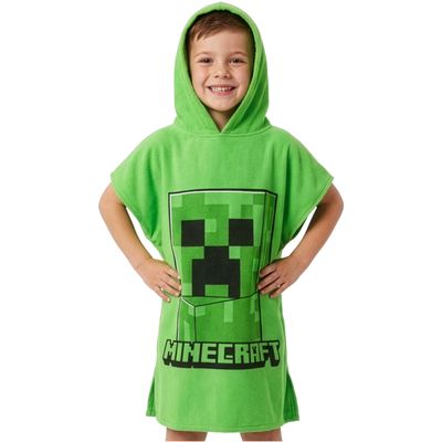 Get Trend Minecraft Towelling Poncho Kids Teenagers Hooded Bath Towels Absorbent Creeper Beach Towel for Bathroom Pool Vacation Holiday Essentials (Green, 6-9 Years)