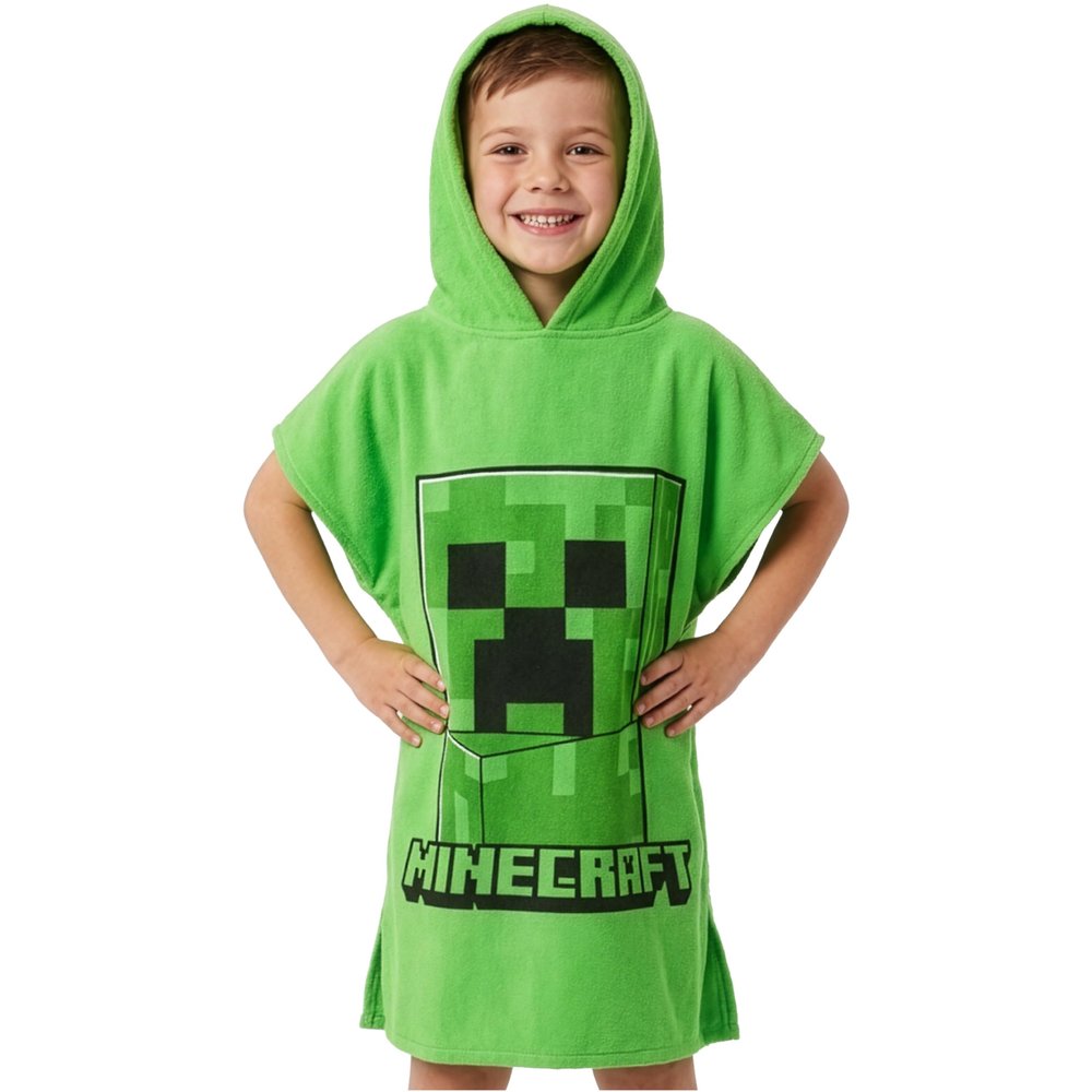 Get Trend Minecraft Towelling Poncho Kids Teenagers Hooded Bath Towels Absorbent Creeper Beach Towel for Bathroom Pool Vacation Holiday Essentials (Green, 6-9 Years)