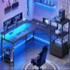 SEDETA L Shaped Gaming Desk, 51" Computer Desk with Storage Shelves, Gamer Desk with Power Outlets & LED Lights, Fabric Drawer, Monitor Stand and Hooks, Black view 1