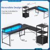 SEDETA L Shaped Gaming Desk, 51" Computer Desk with Storage Shelves, Gamer Desk with Power Outlets & LED Lights, Fabric Drawer, Monitor Stand and Hooks, Black view 2