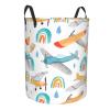 Watercolor Cute Airplanes Laundry Basket Waterproof Collapsible Laundry Hamper with Durable Handle Circular Storage Bin Dirty Clothes Bag for Dorm Office Home Bedroom Nursery view 2