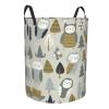 Cute Owls and Trees Grey Laundry Basket Waterproof Foldable Laundry Hamper with Durable Handle Round Storage Basket Dirty Clothes Organizer Bag for Bathroom Bedroom College Dorm view 2