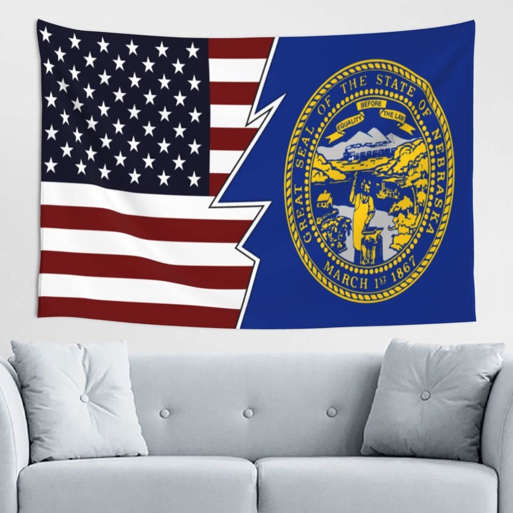 LIFANGMI Ripped Style American And Flag Of Nebraska Tapestry Wall Hanging 60x40 Inch Bedroom Living Room Dormitory Home Decoration Wall Tapestry