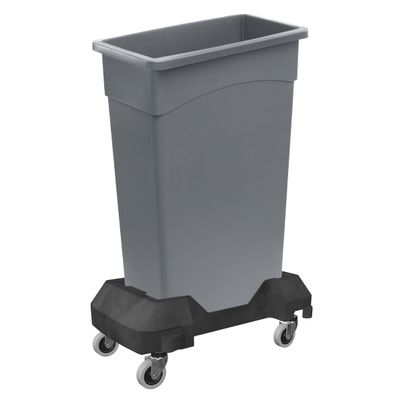 SunSierra 23 Gallon Slim Rectangular Trash Can with Dolly, Garbage Can, Heavy-Duty Wheeled Trash Bin, Rolling Trash Can for Warehouse/Commercial Facilities/Garage - Grey