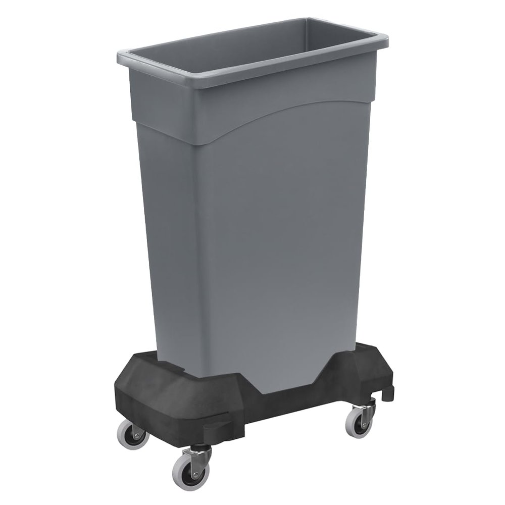 SunSierra 23 Gallon Slim Rectangular Trash Can with Dolly, Garbage Can, Heavy-Duty Wheeled Trash Bin, Rolling Trash Can for Warehouse/Commercial Facilities/Garage - Grey