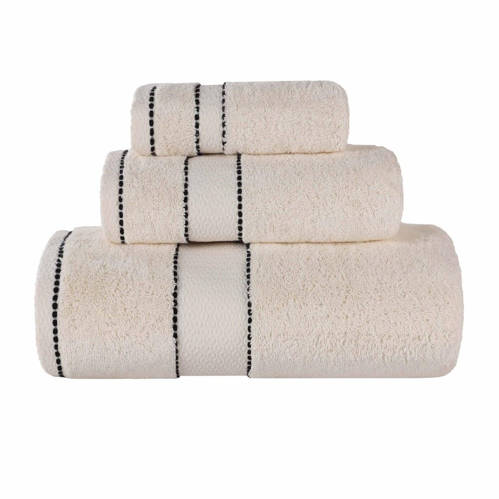 BLUENILEMILLS Egyptian Giza Cotton 3 Piece Towel Set, Luxury Plush Bathroom Essentials, Moisture Wicking, Shower, Spa, Soft, Absorbent Towels, Includes 1 Bath, 1 Hand, 1 Washcloth/Face Towel, Ivory