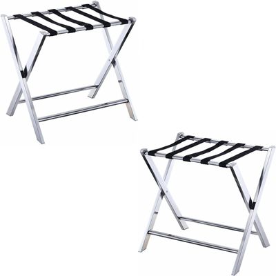 PROHEL Set of 2 Folding Metal Luggage Rack Suitcase Stand - Chrome Stainless Steel Suitcase Holder Stand, Luggage Holder for Bedroom (Color : Silver)