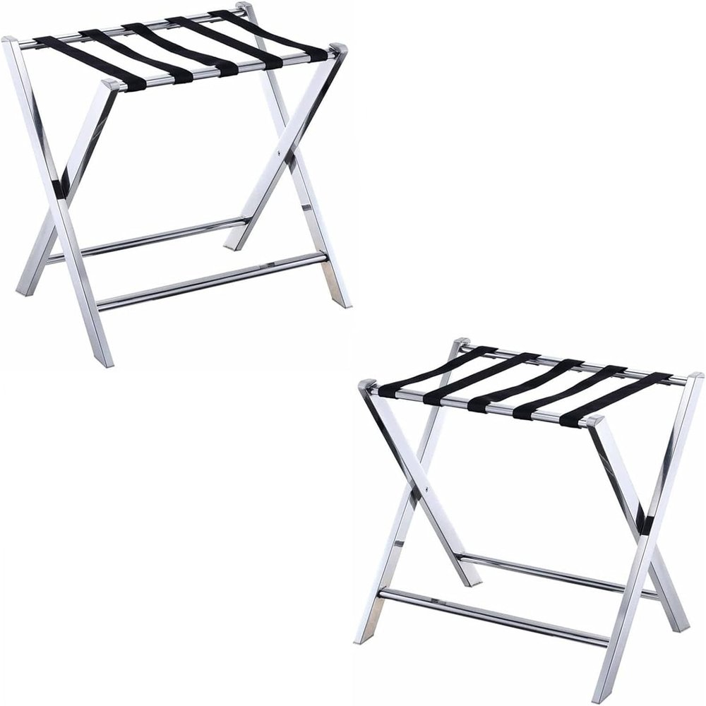 PROHEL Set of 2 Folding Metal Luggage Rack Suitcase Stand - Chrome Stainless Steel Suitcase Holder Stand, Luggage Holder for Bedroom (Color : Silver)