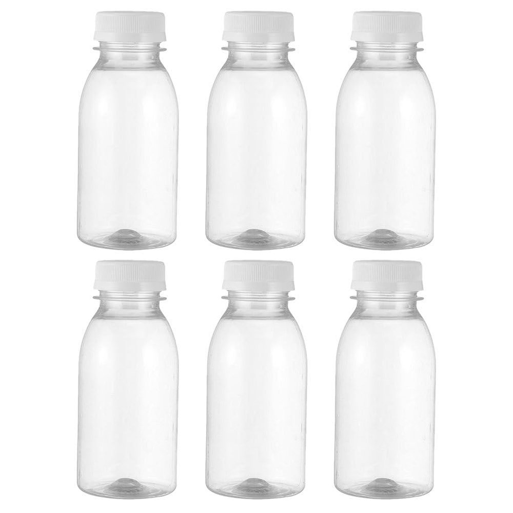 MAGICLULU 6pcs 100ML Beverage Drink Containers Bulk Mini Clear Juice Bottles PET Empty Bottles with Lids for Milk Smoothie Juice Beverages