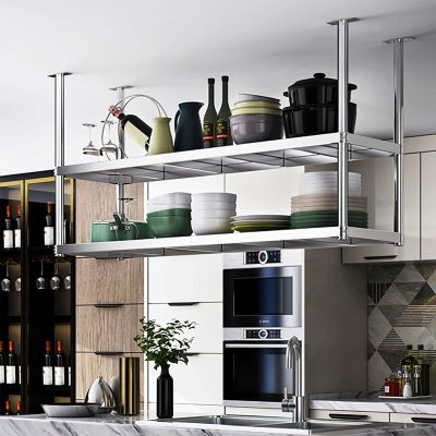 Junvstor Ceiling Mount Kitchen Shelf Industrial Storage Shelves Hanging Decorative Display Rack, Floating Pot Pan Storage Shelf Metal Stand for Plant Flower, Wine Bottle Holder (Size : 60x35x80cm)
