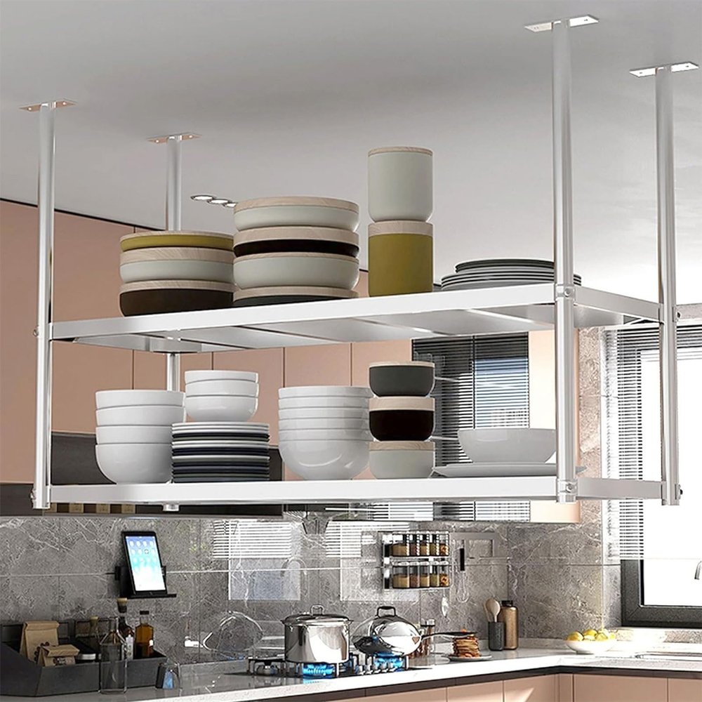 Hanging Shelves Wall Floating Kitchen Bar Shelves Organizer Displays Storage Rack, Floating Decorative Displat Storage Shelves with Ceiling Metal Dishes Stand, Wine Glass Rack ( Size : 60x35x80cm )