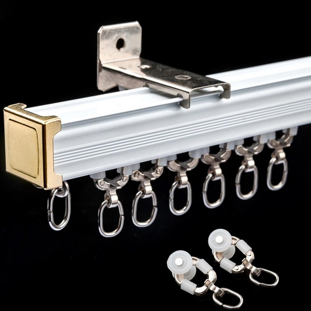 LTSRLL Aluminum Ceiling Curtain Track Curtains Rail 3.3ft-16.4ft Long Silent Room Divider Curtain Rods with Fittings(Color:A-Wall,Size:Single-1.8m(0.9m*2))