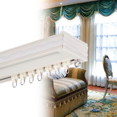 Double Curtain Rail Track With Valance Ceiling Or Wall Mount Curtain Tracks System For Straight Windows - 39" To 236" Sliding Drop Ceiling Curtain Pole Set Strong Load Bearing No Light Leakage(Color:S