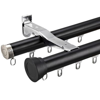LTSRLL Curtain Track Double Curtain Rod System Metal Curtain Rails Wall Mounted Room Divider for Bathroom/Living Room(Color:Black,Size:Double-1.6m(0.8m*2))
