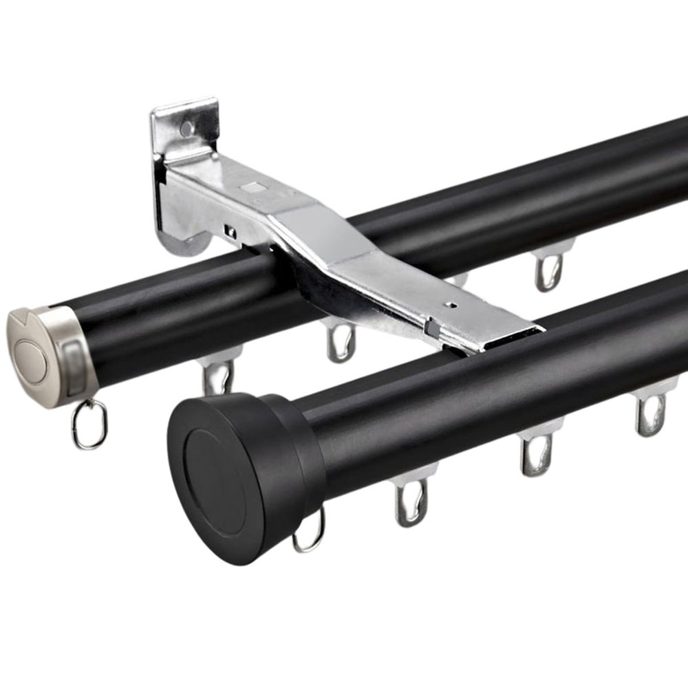 LTSRLL Curtain Track Double Curtain Rod System Metal Curtain Rails Wall Mounted Room Divider for Bathroom/Living Room(Color:Black,Size:Double-1.6m(0.8m*2))