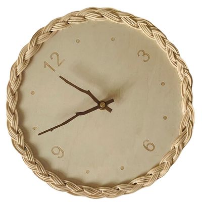 Garneck Wall Clock Hanging Rattan Clock Wooden Mute Living Room Mute Wall Mounted Silent Hanging Silent s Wall Props Basswood Japanese-Style
