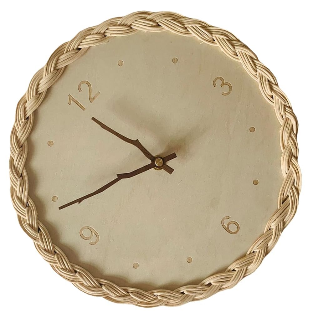 Garneck Wall Clock Hanging Rattan Clock Wooden Mute Living Room Mute Wall Mounted Silent Hanging Silent s Wall Props Basswood Japanese-Style