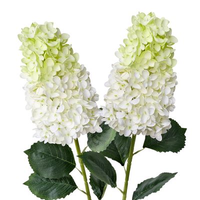 JINWOE White/Light Green Silk Hydrangea Artificial Flowers,2Pcs 31.5" Large Lifelike Flowers Faux Panicled Hydrangea,Long Stems Artificial Hydrangeas for Tall Vase Centerpieces Tables Bouquets Home