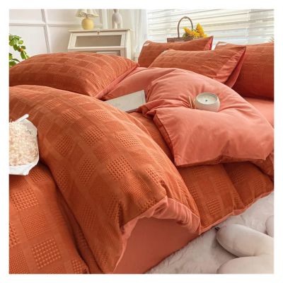 QuKan Bed, 4-Piece Bedding Set Feather Duvet Cover Set Sheet Set Washed Cotton no Filler