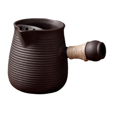 Ceramic Teapot for Boiling Hot Water Loose Leaf Tea Pot Durable with Side Handle Tea Maker Kettle for Hiking Household Picnic, Black 350ml