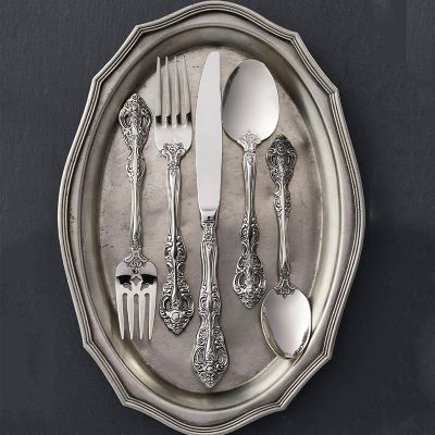Silverware Set for 6, 30 Piece Stainless Steel Exquisite Court Style Stainless Steel Tableware in Ergonomic Design Size and Weight Food Grade Stainless Steel Including Steak Knife Fork and Spoon