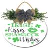 Sokomurg St Patrick's Day Wreath Sign for Front Door Shamrock Welcome Hanging Wall Sign Irish Kisses Shamrock Wishes Sign Rustic Irish Wooden Porch Decor Party Supplies Home Decorations 12inch view 1