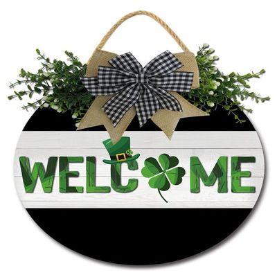 Sokomurg St. Patrick's Day Door Sign St. Patrick's Day Wreaths Decor St. Patrick's Day Welcome Sign for Front Door Irish Hanging Shamrock Door Decor for Home Indoor Outdoor Decoration 11inch