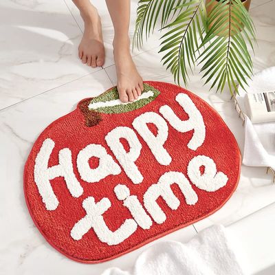Feblilac Lovely Apple Bath Mat for Bathroom, Happy Time Soft Water Absorbent Shower Rug, Non-Slip Floor Mats, Machine Washable