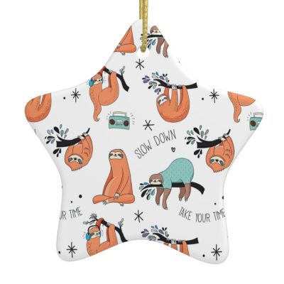 Artisan Made, Ceramic Christmas Ornaments - Unique Design and Elegant Styling for Festive Joy, Holiday Charm Funny Cute Animal Sloth Music