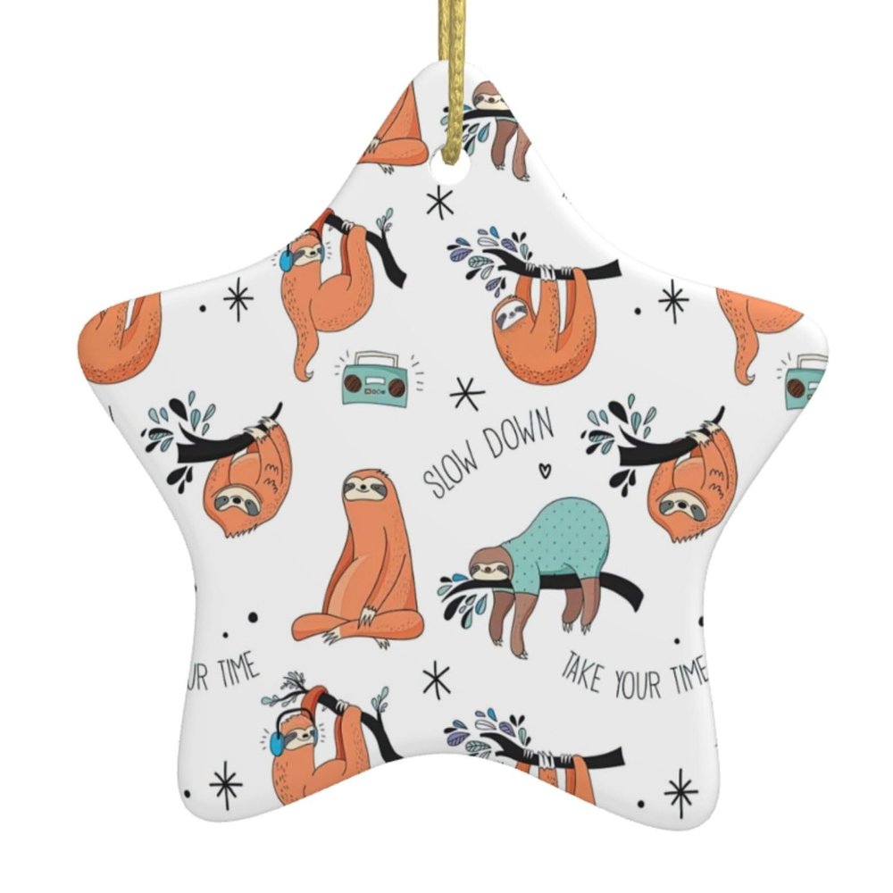 Artisan Made, Ceramic Christmas Ornaments - Unique Design and Elegant Styling for Festive Joy, Holiday Charm Funny Cute Animal Sloth Music