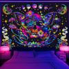 Xiaoput Blacklight Skull Tapestry, UV Reactive Mushroom Butterfly, Aesthetic Moth Moon Flowers, Hippie Skeleton Wall Hanging for Bedroom, Living Room, Home, Dorm 80x60IN view 2