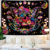 Xiaoput Blacklight Skull Tapestry, UV Reactive Mushroom Butterfly, Aesthetic Moth Moon Flowers, Hippie Skeleton Wall Hanging for Bedroom, Living Room, Home, Dorm 80x60IN view 3
