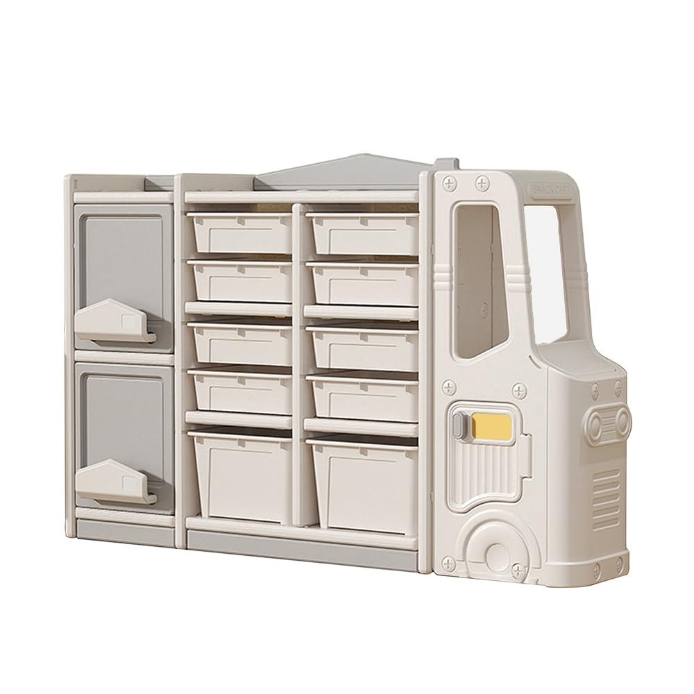 EastVita Kids Toys Storage Organizer with 10 Bins 2 Cabinets 3 Shelves Multipurpose Toys Books Storage Cabinet for Boys Girls Grey