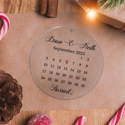 DOREENABE Round Clear Acrylic Christmas Ornaments Groom Gift from Bride Collectible Present Gift Xmas Tree Decor Our First Christmas Married Date Calendar Hanging Christmas Tree Ornaments Decors