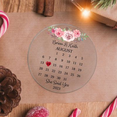 DOREENABE Clear Round Acrylic Christmas Ornaments Groom Gift from Bride Hanging Ornament for Winter Christmas Tree Decorations Our First Christmas Married Date Calendar Christmas Keepsake