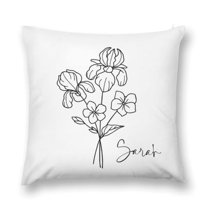 Customized Birth Flower Pillow Cover with Name, Personalized Bridesmaid Gift, Velvet Pillow Covers 24"x24", Floral Throw Pillow Covers for Couch Or Bed, FEB_Iris, Violet