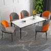 RUANLOV Mid-Century Modern Kitchen Chairs, Silla Simple Moderna para El Hogar Comercial Del Hotel, Silla De Comedor NRdica, Silla y Taburete De Tela De Cuero Suave De Hierro Forjado (A) view 2